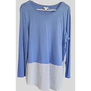 J.Jill Women's L Long Sleeve Scoop Neck Blue Tunic Striped Solid
